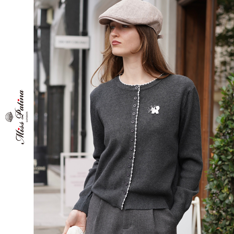 MP学院风胡须猫排扣针织开衫