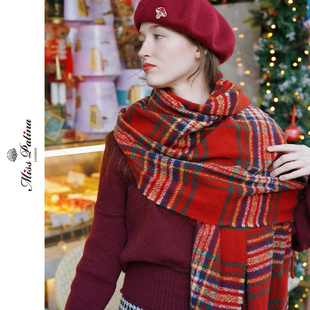 MP森系格子学院风刺绣流苏围巾情侣保暖秋冬新款