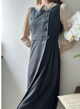 MP复古原创设计 加斯维特方领长款背心连衣裙2代人可穿春秋款