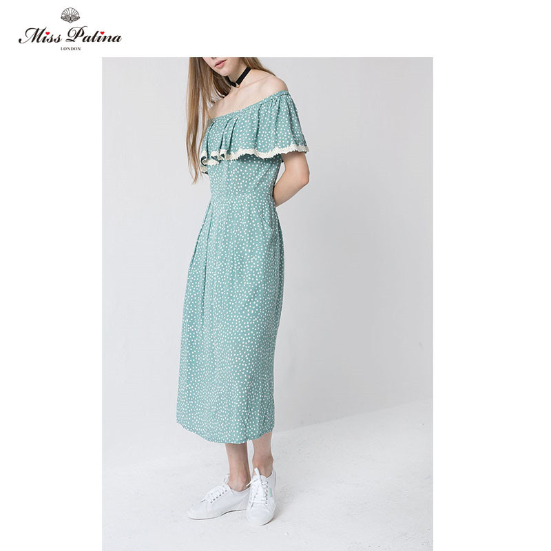 一字肩连衣裙Miss.Patina度假棉