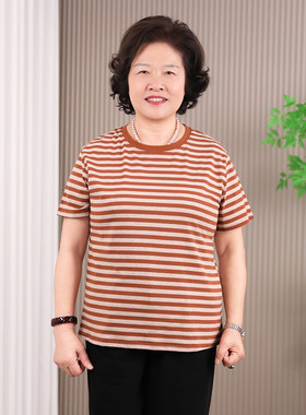 洋气减龄中老年妈妈条纹纯棉T恤