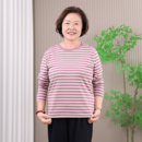 中老年大码 纯棉长袖 T恤女妈妈秋装 2025新款 上衣休闲宽松条纹小衫