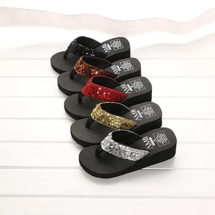 Sequins Slippers Slope Heel Flip Flops Women Home Slippers S