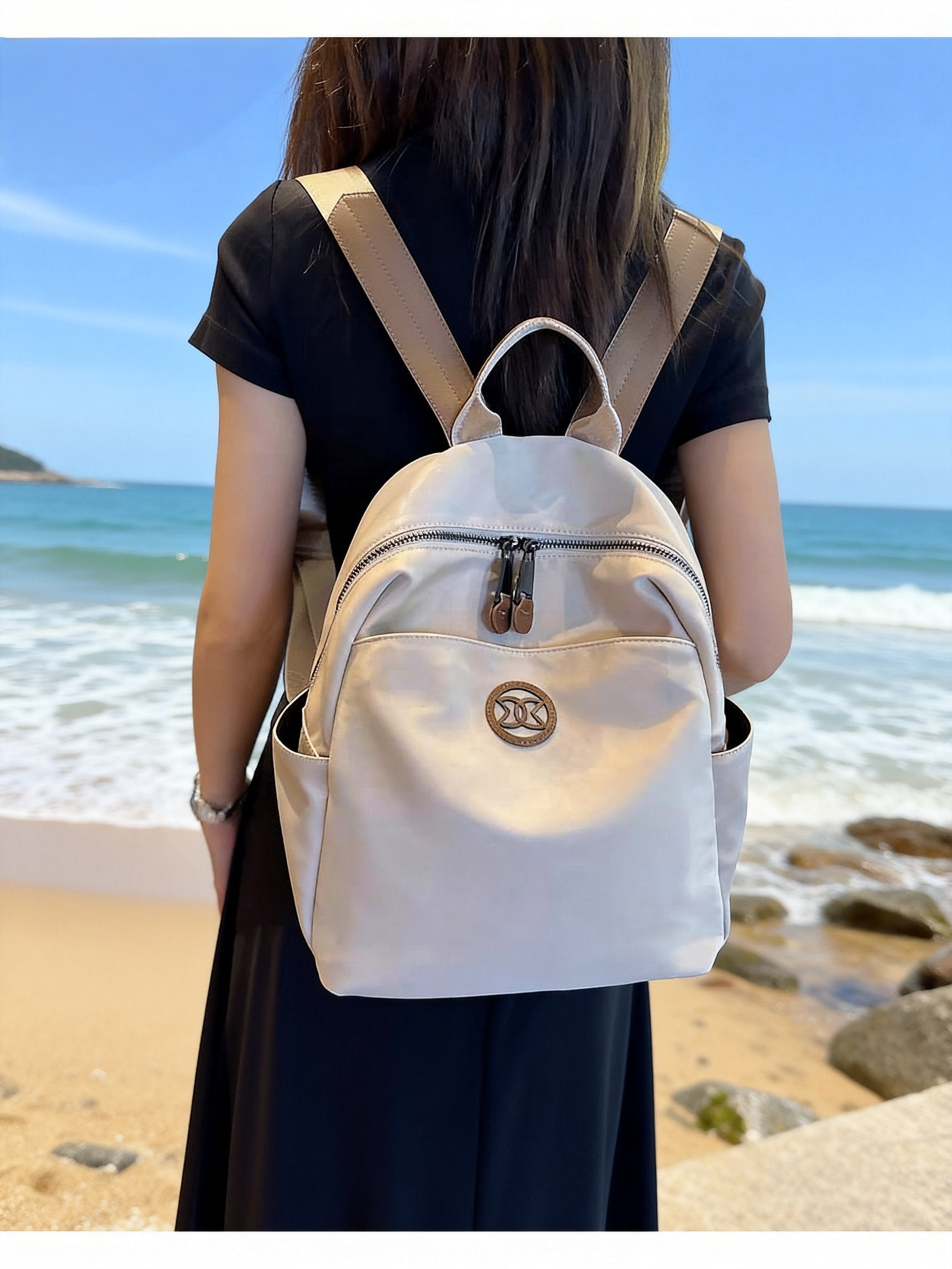 牛津布双肩包女2026新款小众设计感休闲旅游背包轻便防水妈咪包