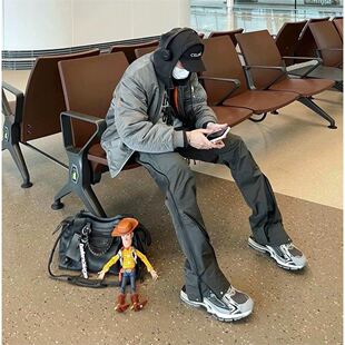 far archive美式尼龙压胶拉链裤高街裤子机能弯刀工装裤男ins潮牌