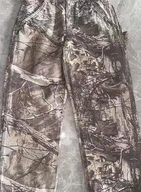 2025新款外贸款树枝落叶水洗做旧realtree风印花迷彩伐木工装裤