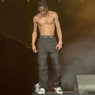 巴黎风格22ss Cargo可拆口袋直筒工装裤 Travis Scott音乐节同款