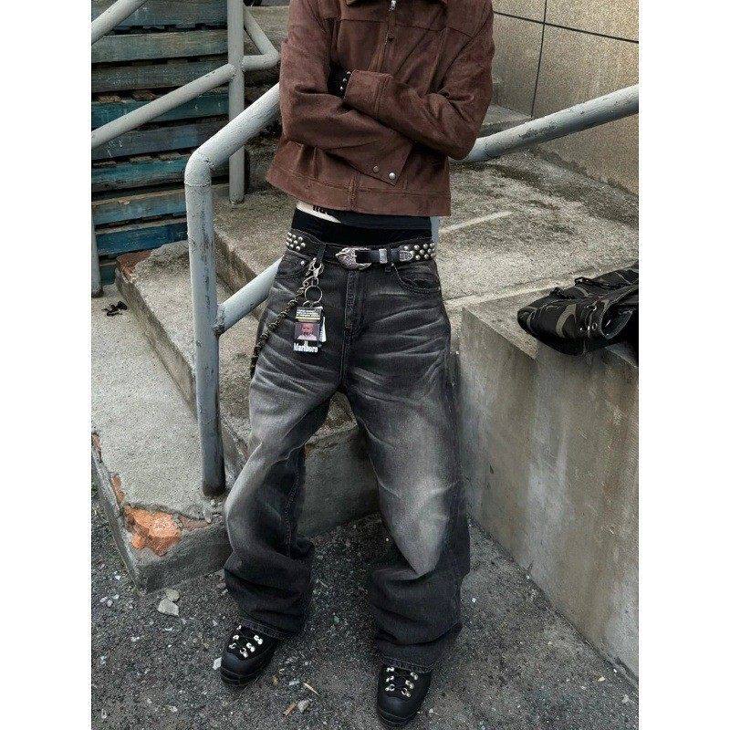 美式复古水洗做旧猫须牛仔裤男2025秋冬宽松cleanfit阔腿拖地长裤,男装,牛仔裤,淘宝优惠券,粉丝福利购,淘宝优惠卷