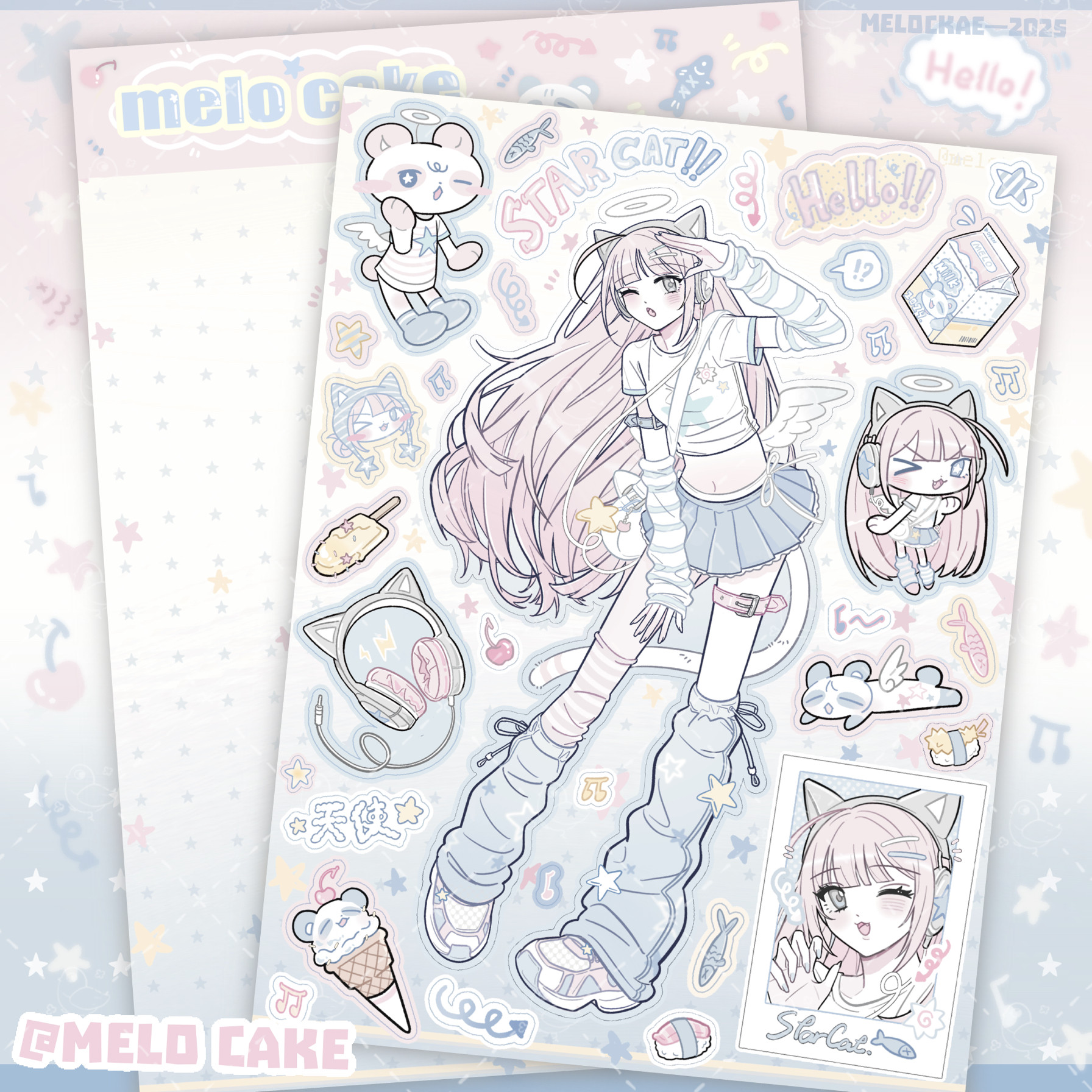 thumbnail for Melo original sticker character cat cat angel goo card DIY material decoration