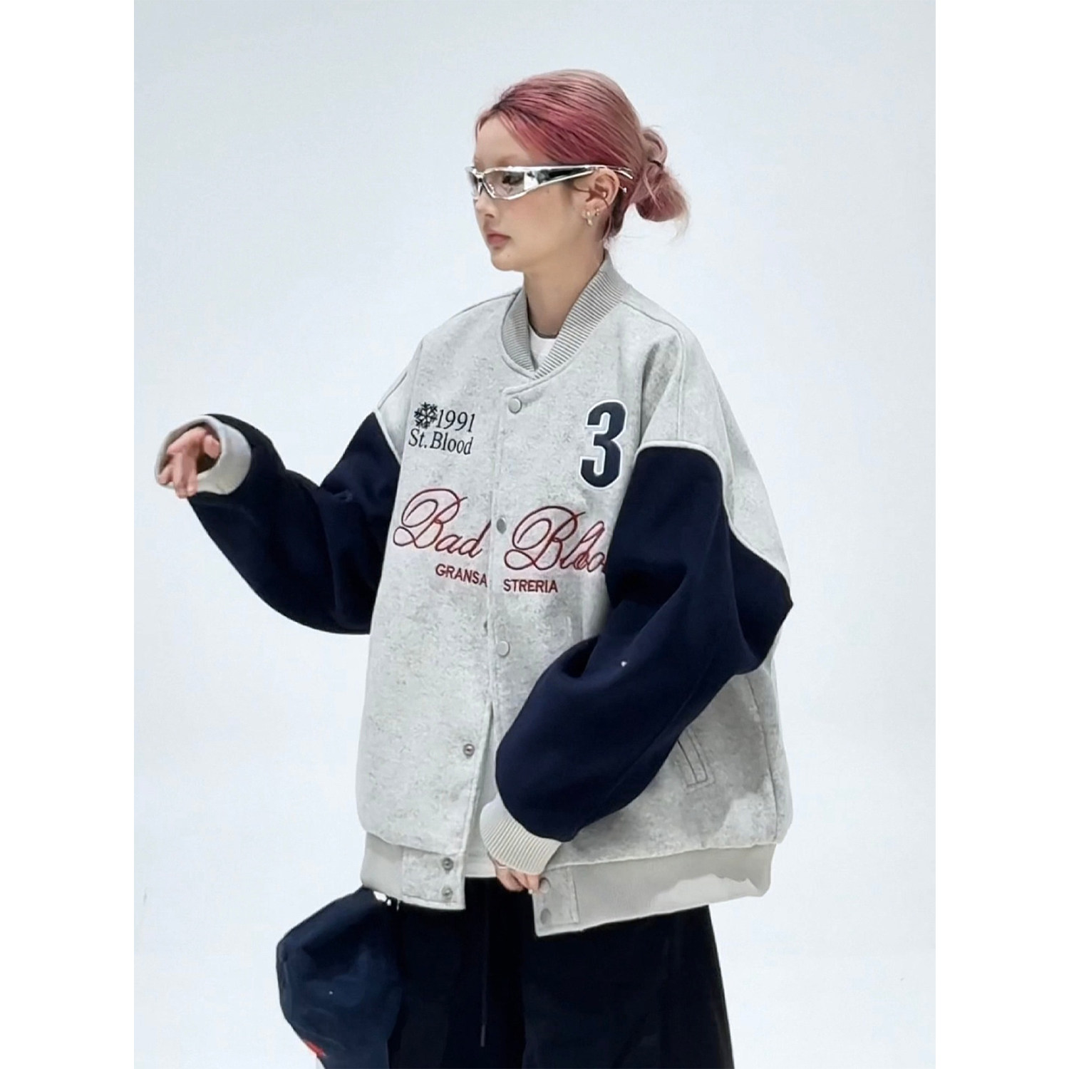 潮牌撞色拼接数字字母刺绣学生棒球服夹克男2026春季宽松休闲外套,男装,夹克,淘宝优惠券,粉丝福利购,淘宝优惠卷