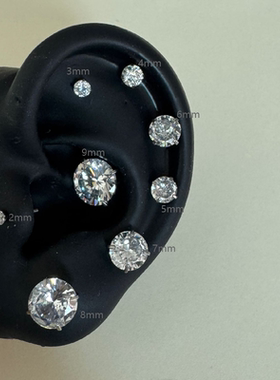 超闪白色锆石耳骨钉钛钢平底拧螺丝耳蜗钉睡觉兔摘耳钉