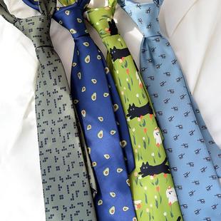 花纹领带男女休闲复古高级感手打韩版西装衬衫刺绣动物文艺学院风