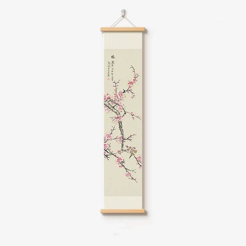 新中式梅花花鸟挂屏装饰画客厅书房玄关办公禅意中国风卷轴壁画 - 实物图