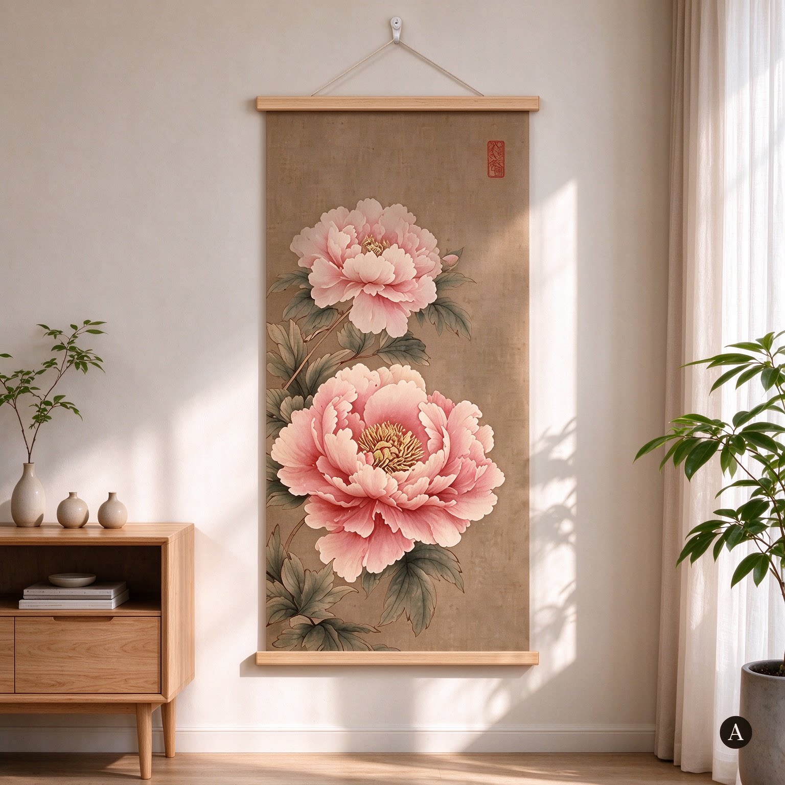 古风新中式牡丹花装饰画客厅玄关背景墙挂画简约文艺书房入户壁画