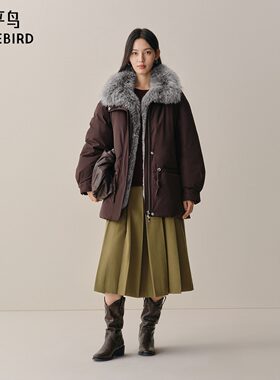 太平鸟白鸭绒毛领派克服保暖