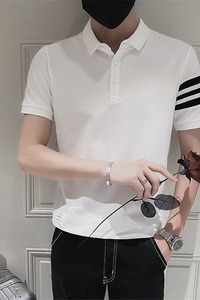 条纹男士短袖t恤珠地翻领半袖夏季男装Polo衫潮流潮牌上衣服8805图片