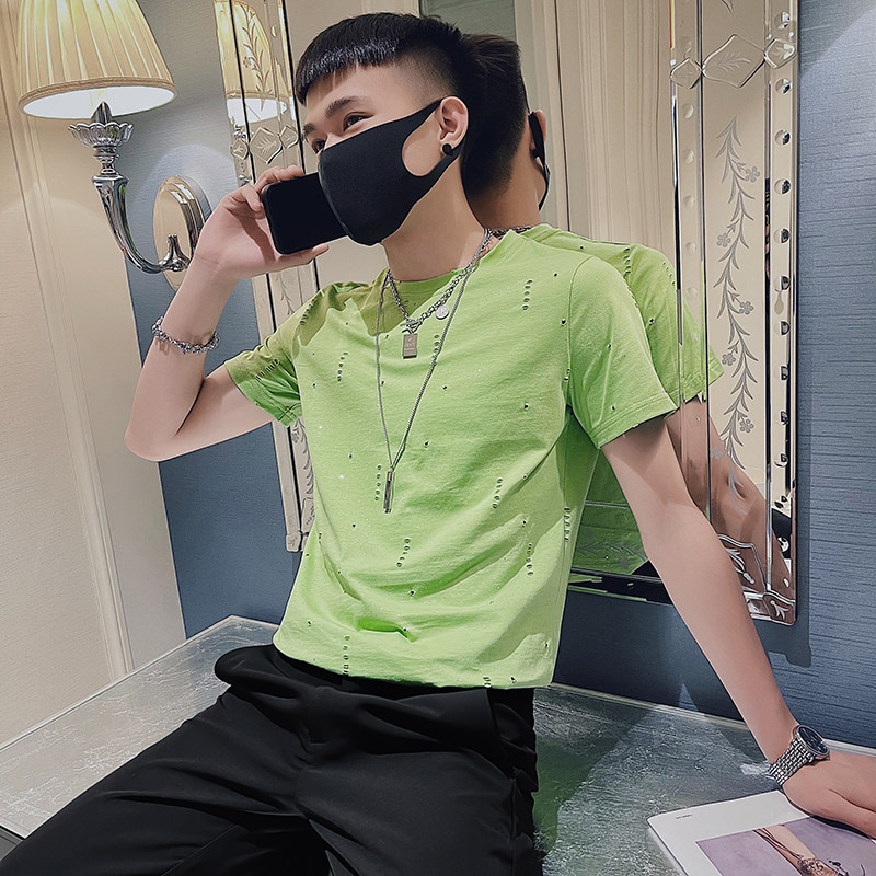 夜店帅气小伙金粉闪光短袖体恤青年男生休闲T恤C203-5275-P38控58,男装T恤,电商C208