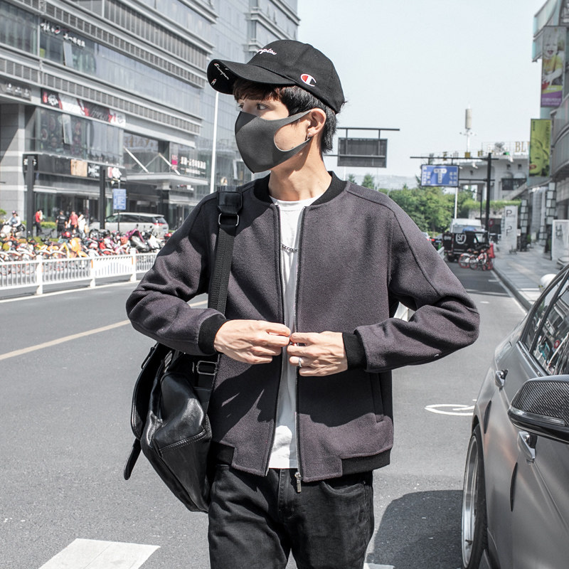 2026秋季新款潮流宽松男装休闲立领棒球服毛呢夹克外套男春秋薄款，男装夹克，电商C208