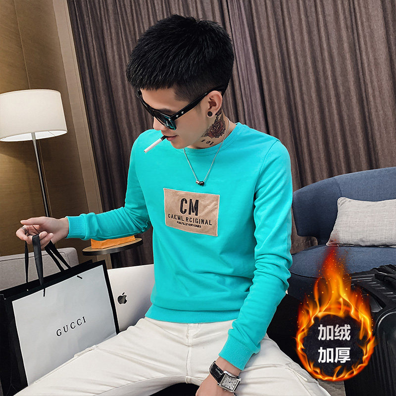 精神小伙秋冬季加绒保暖卫衣男圆领刺绣休闲打底衫C203-5060R-P50，男装T恤，电商C208