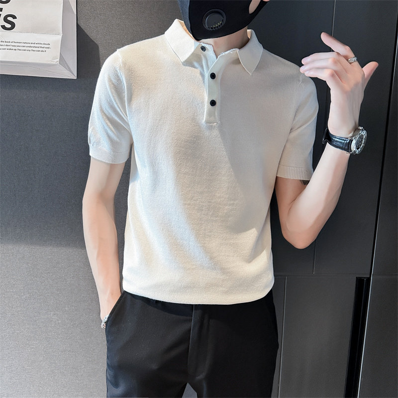 夏季男士修身纯色针织衫半袖黑色t恤翻领Polo衫C203-8866-特P48,男装T恤,电商C208