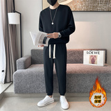 冬季圆领卫衣纯色卫裤套装男加绒加厚两件套6723（加绒套装）-P98，男装休闲裤，电商C208