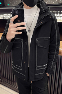 社会小伙连帽保暖羽绒服立体贴袋工装休闲外套男C203-5136-特P165图片