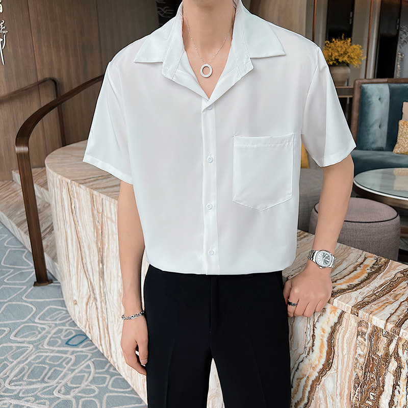 店主风夏季短袖薄款衬衫青年男士纯色半袖上衣男C203-8821-P58,男装T恤,电商C208