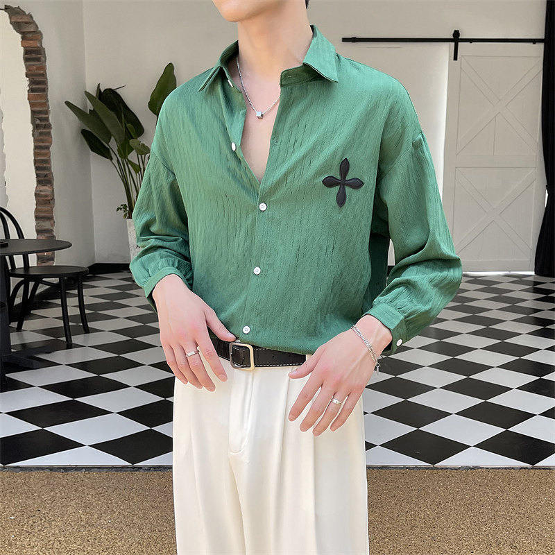 2025秋季新款男士高品质纯色衬衫轻熟风绿色休闲衬衣男C203-8834，男装衬衫，电商C208