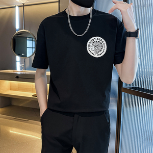 青少年学生夏季短袖潮牌印花t恤蓝色半袖圆领体恤C208-8880-特P38图片