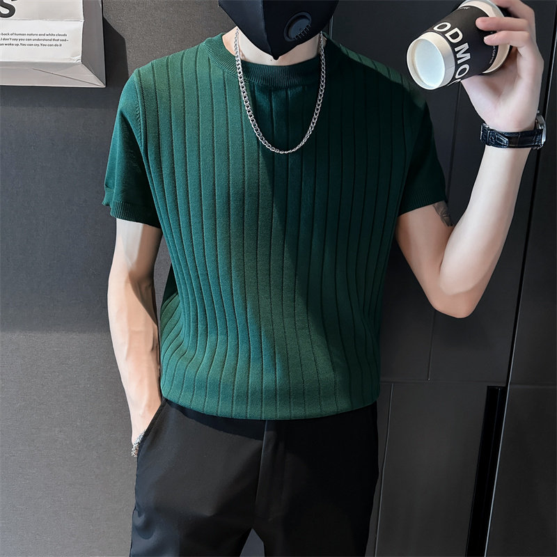 社会小伙夏季男士短袖t恤圆领弹力体恤半袖针织衫C203-8870-特P48图片