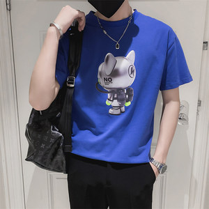 精神小伙夏季卡通印花短袖t恤青少年绿色圆领休闲体恤男C203-8822图片