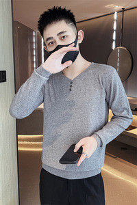 2025秋冬季新款男士套头针织衫时尚潮牌纯色修身打底衫C203-8847图片