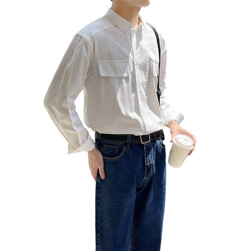 秋季新款男士纯色工装衬衫轻奢风黑色潮牌休闲上衣男C203-1069,男装衬衫,电商C208