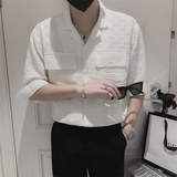 社会小伙夏季纯色尖领短袖衬衫青春流行男士白色上衣C203-8818P68，男装T恤，电商C208