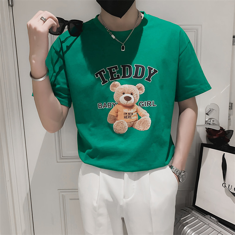 社会小伙夏季卡通小熊印花短袖t恤青少年圆领休闲男士体恤8823P38图片