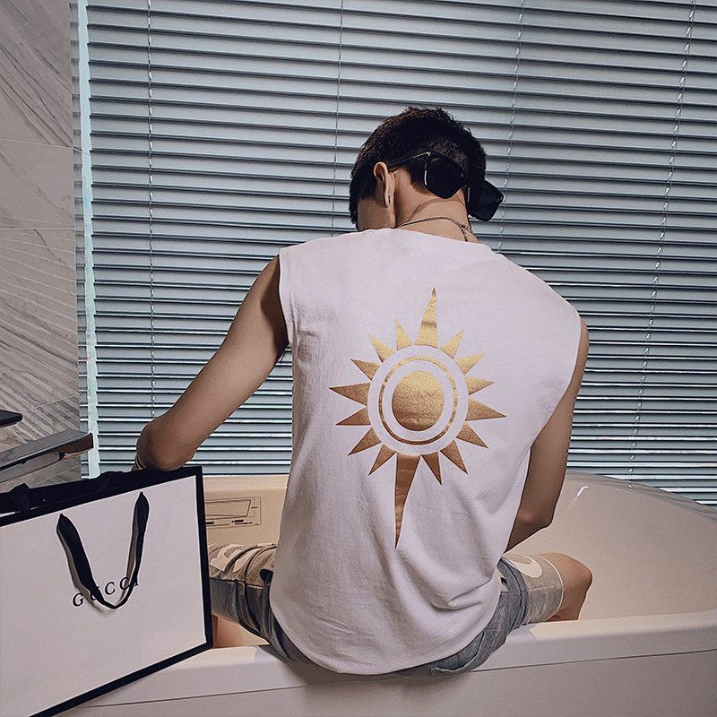 精神小伙夏季纯棉印花背心青少年无袖圆领针织T恤男C203-5035-P28，男装背心/马甲，电商C208