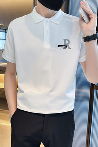 2025夏季商务男装短袖Polo衫字母刺绣白色短袖t恤C208-8876-特P48图片