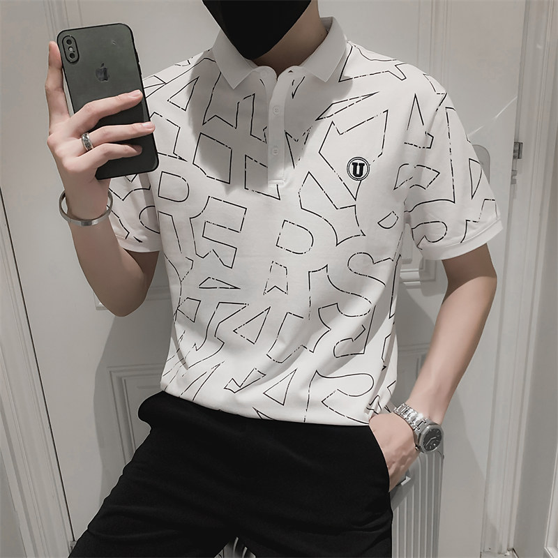 社会小伙夏季短袖印花翻领Polo衫青年流行薄款t恤男C203-5218-P48,男装T恤,电商C208
