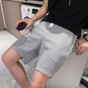 精神小伙夏季男士薄款休闲裤华夫格纯色直筒短裤男C203-6011-P35图片