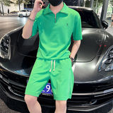 精神小伙夏季青年男生纯色套装短袖短裤修身两件套C203-6695-P88，男装牛仔裤，电商C208