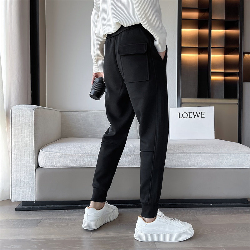 2025冬季男士新款印花卫裤黑色束脚刺绣休闲长裤男C203-6721-P68，男装休闲裤，电商C208