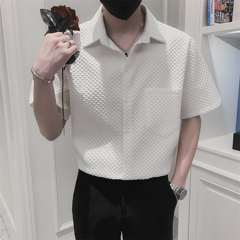 社会小伙短袖休闲尖领衬衫青春流行夏季男士纯色上衣C203-8817P58,男装T恤,电商C208