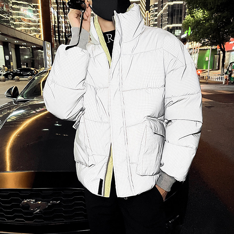 社会小伙冬季新款男士夜光棉衣千鸟格立领工装棉服C203-1039-P128，男装棉衣，电商C208