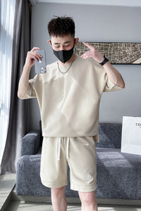 社会小伙夏季男士短袖短裤两件套纯色休闲套装男C208-8882-P88图片