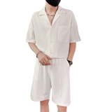 社会小伙夏季纯色休闲套装男士衬衫短裤两件套C208-8874-P88控138，男装牛仔裤，电商C208