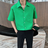 青年男士夏季纯色短袖尖衬衫轻熟风抖音直播休闲上衣C203-8817P58，男装T恤，电商C208