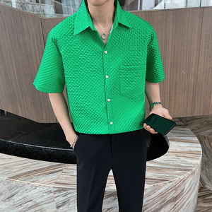 2026夏季男士纯色短袖衬衫轻熟风高品质抖音直播衬衣C203-8817P58，男装T恤，电商C208
