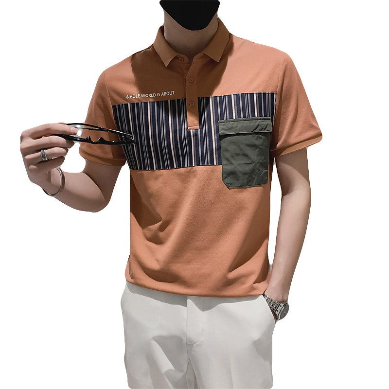精神小伙夏季男士拼色短袖Polo衫2022翻领条纹上衣C203-8814-P58,男装T恤,电商C208