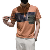 社会小伙夏季男士拼色短袖Polo衫翻领休闲条纹上衣C203-8814-P58，男装T恤，电商C208