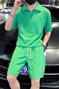 2025夏季新款男士套装短袖T恤五分裤纯色修身两件套C203-6695-P88图片
